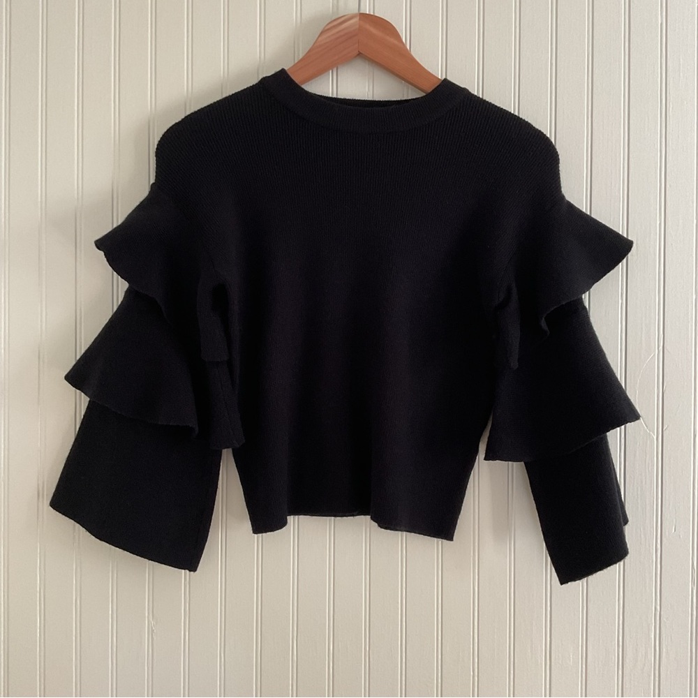 Asilio Material Girl Top Tiered Sleeve Sweater Black - Picture 2 of 6